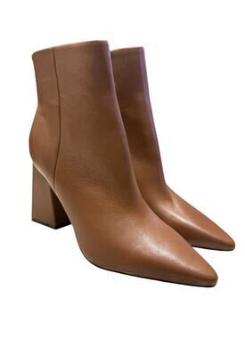 Marc Fisher Mlkulika Brown Leather Pointed Toe Ankle Boots Block Heel 8.5 NWOB